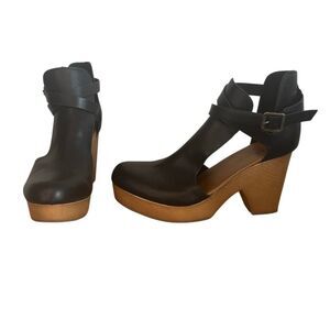 Bamboo Platform Black Block Heeled Ankle Strap Boho Heels 7
